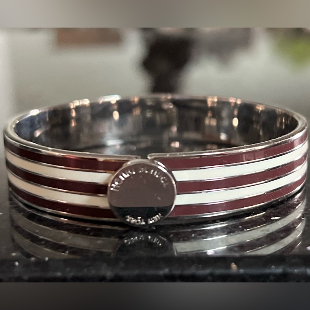 Henri Bendel Brown/White Striped Hinged Bracelet